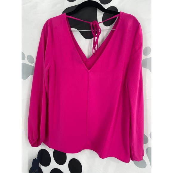 Rachel Roy NWT Rachel Kaylee Top Double V Neck Back Tie Long Sleeves Pink S New - Picture 3 of 10